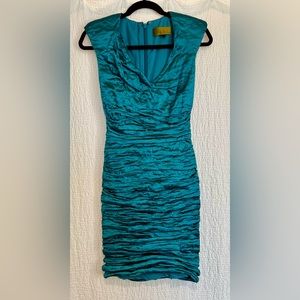 Nicole Miller Vintage Ruch Cap Sleeve Dress - 4 - Teal
